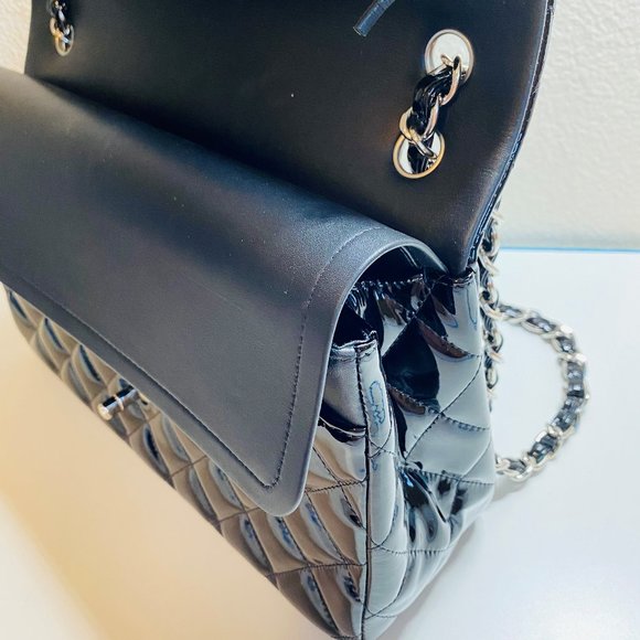 Chanel Jumbo Black Patent Leather Double Flap Silver Hardware Shoulder Bag - Picture 5 of 7